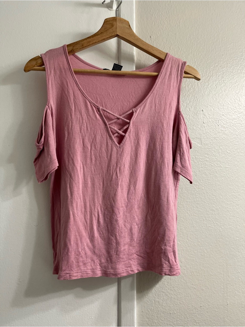 Pink Cold-Shoulder Lace-Up Women's Top